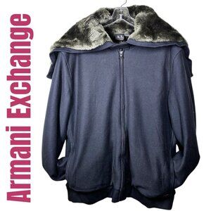 ARMANI EXCHANGE A/X FAUX FUR LINED HOODIE JACKET BLACK STREETWEAR COZYCORE, XL